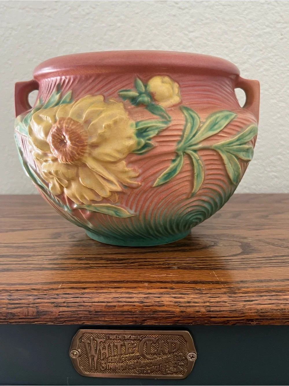 Vintage Roseville Art Pottery Peony Jardiniere Vase #661-6 – Double Handled USA